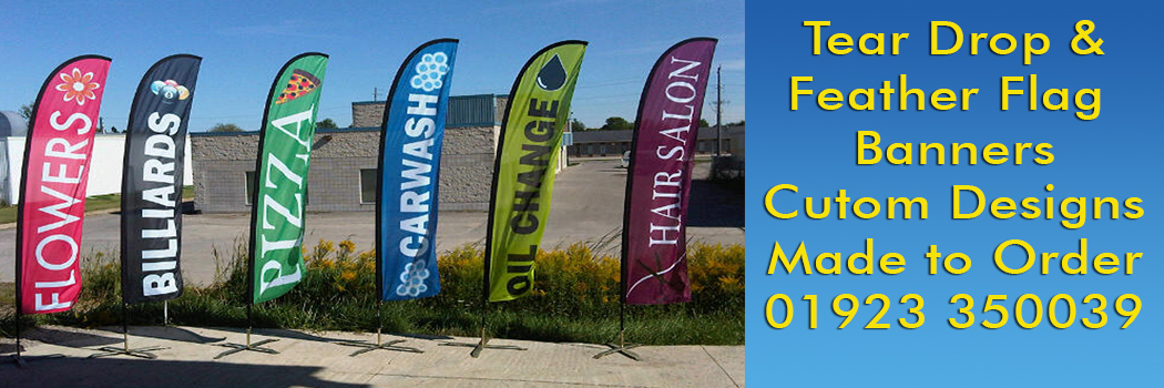 Feather, Tear Drop Flags in Hertfordshire, Watford, St Albans, Harrow Custom Designs and Prints to Order